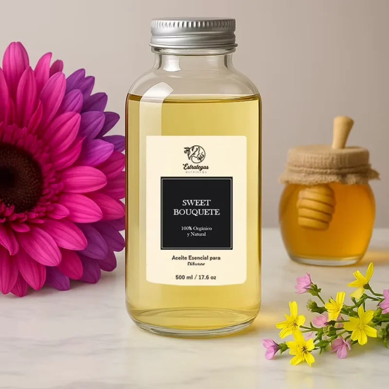 Frasco de aroma Sweet Bouquet con flores suaves, fragancia floral dulce y delicada